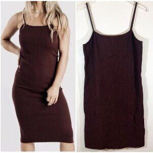 House of Harlow Brown Ribbed Slip Bodycon Dress Knit Sz Large NWT